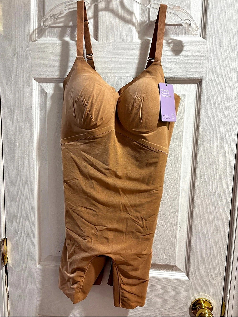 Honeylove Mid-Thigh Bodysuit Shapewear tan XL